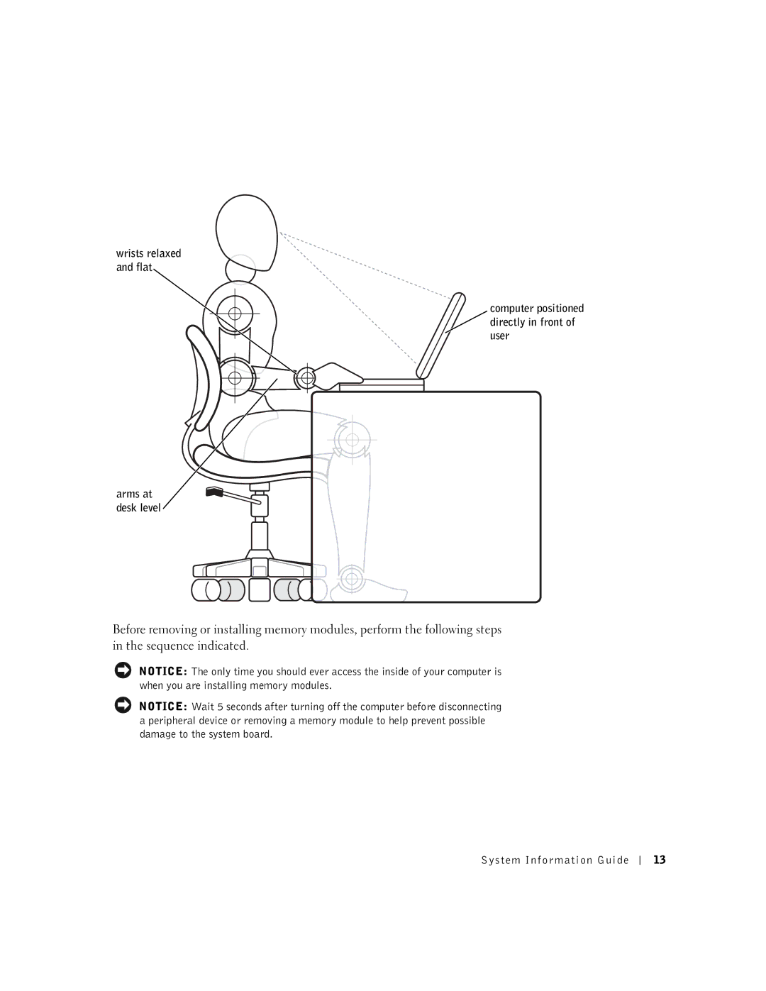 Dell M50 manual Computer positioned directly in front of user 