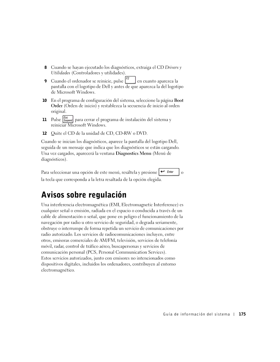 Dell M50 manual Avisos sobre regulación, Guía de información del sistema 175 