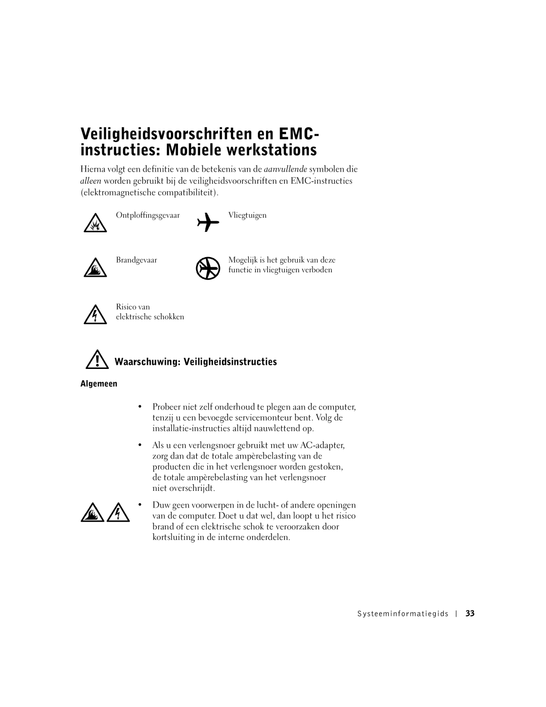 Dell M50 manual Waarschuwing Veiligheidsinstructies, Algemeen, Systeeminfor matiegids 