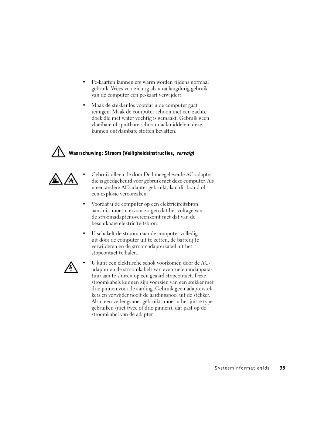 Dell M50 manual Waarschuwing Stroom Veiligheidsinstructies, vervolg 