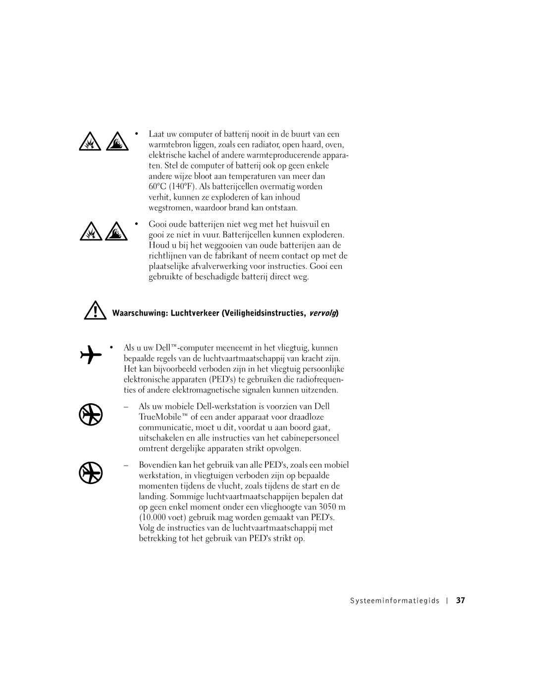 Dell M50 manual Waarschuwing Luchtverkeer Veiligheidsinstructies, vervolg 