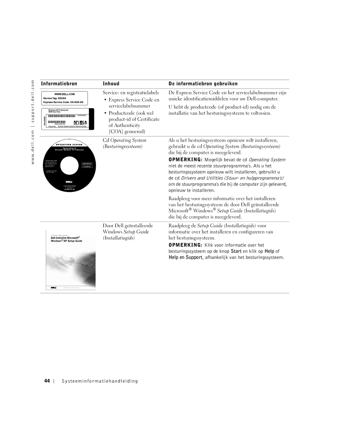 Dell M50 manual Opmerking Mogelijk bevat de cd Operating System, Niet de meest recente stuurprogrammas. Als u het 