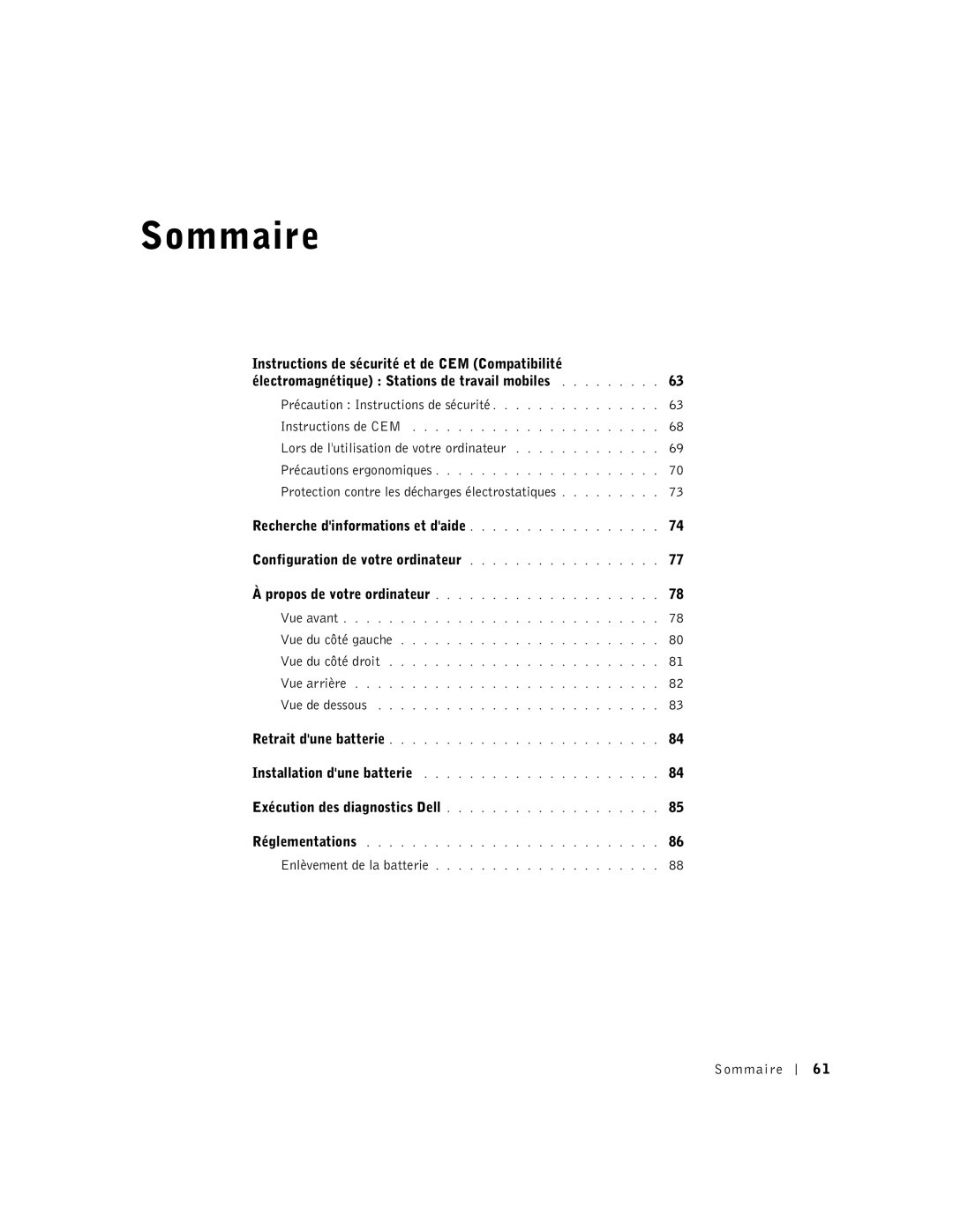 Dell M50 manual Lors de lutilisation de votre ordinateur, Sommaire 