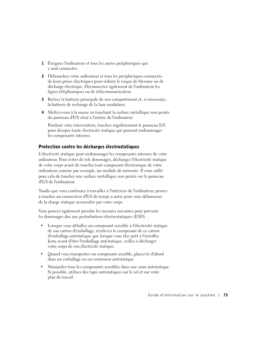 Dell M50 manual Protection contre les décharges électrostatiques 