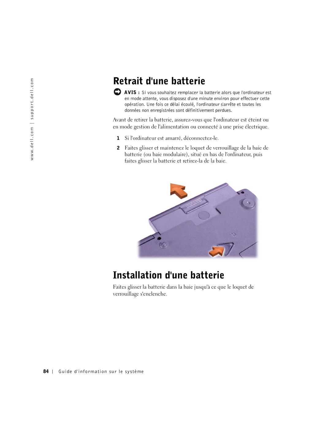 Dell M50 manual Retrait dune batterie, Installation dune batterie 