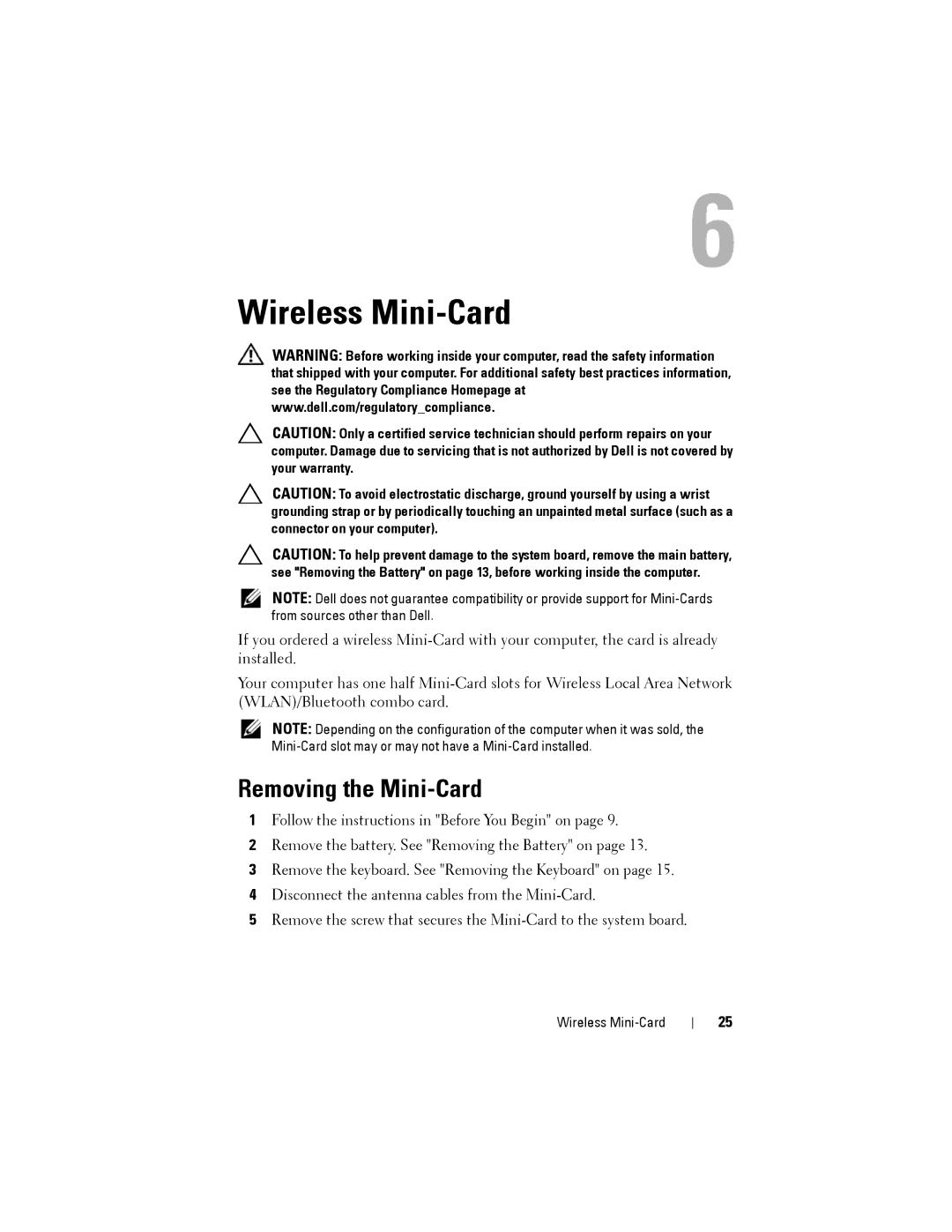 Dell M5040 owner manual Wireless Mini-Card, Removing the Mini-Card 