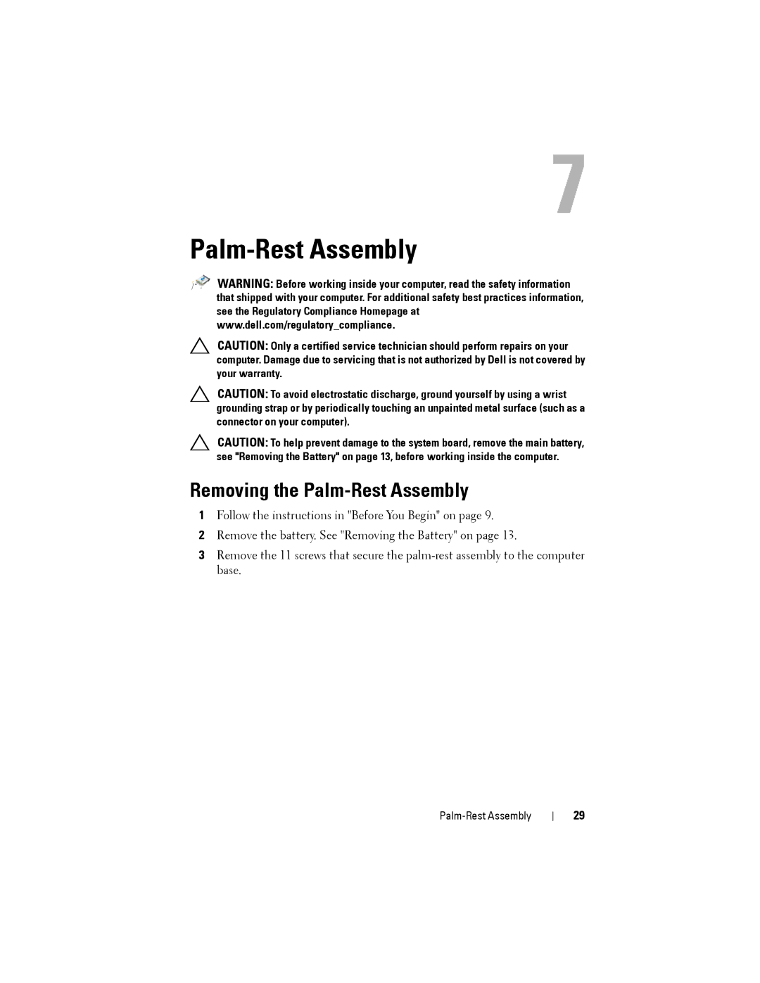 Dell M5040 owner manual Removing the Palm-Rest Assembly 