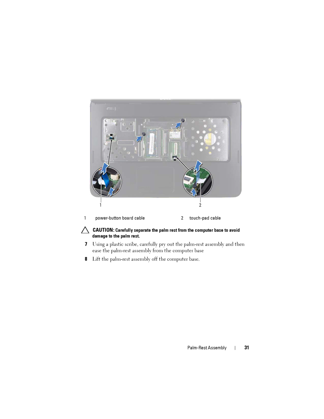 Dell M5040 owner manual Power-button board cable Touch-pad cable 