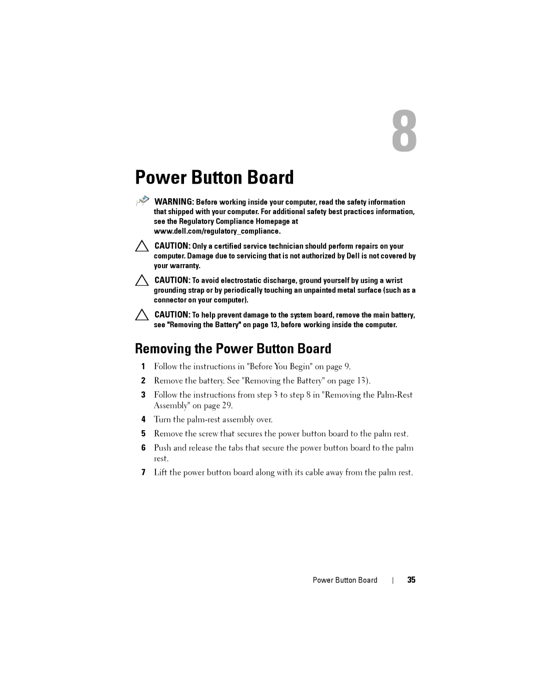 Dell M5040 owner manual Removing the Power Button Board 