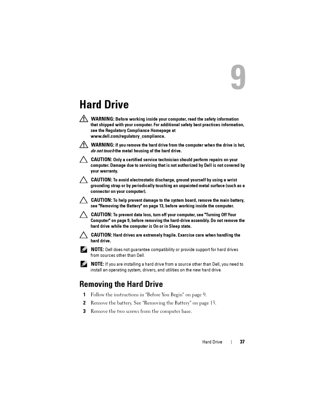 Dell M5040 owner manual Removing the Hard Drive 