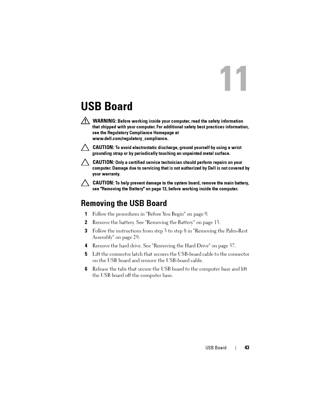 Dell M5040 owner manual Removing the USB Board 