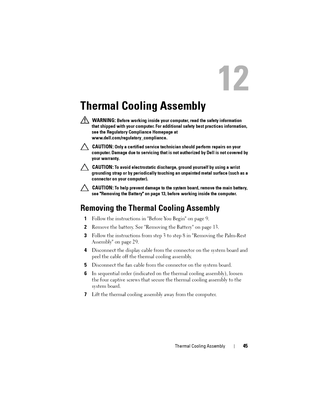 Dell M5040 owner manual Removing the Thermal Cooling Assembly 