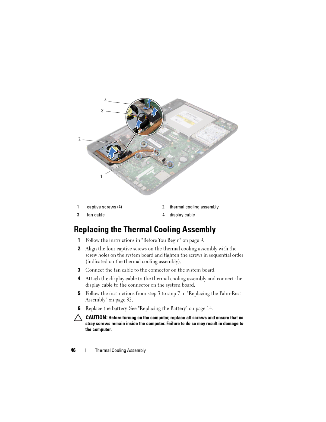 Dell M5040 owner manual Replacing the Thermal Cooling Assembly 