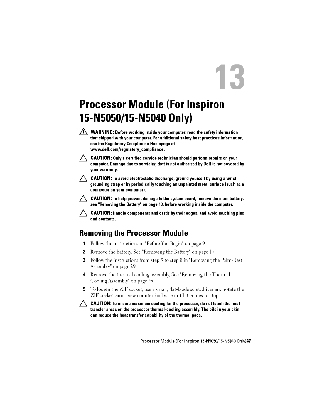 Dell M5040 owner manual Processor Module For Inspiron 15-N5050/15-N5040 Only, Removing the Processor Module 