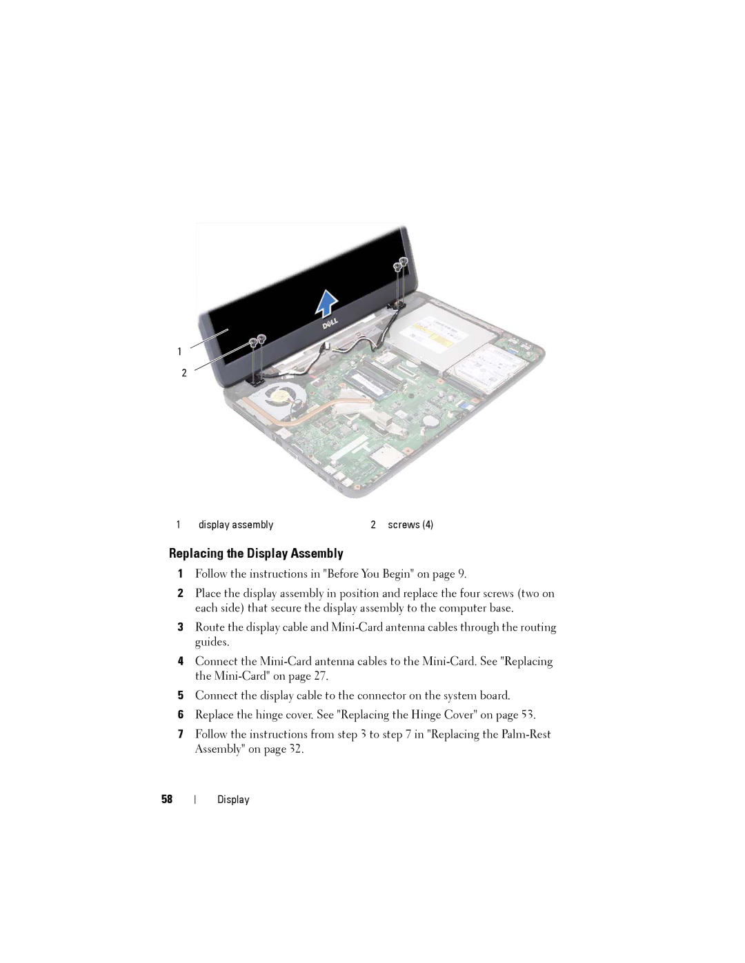 Dell M5040 owner manual Replacing the Display Assembly 