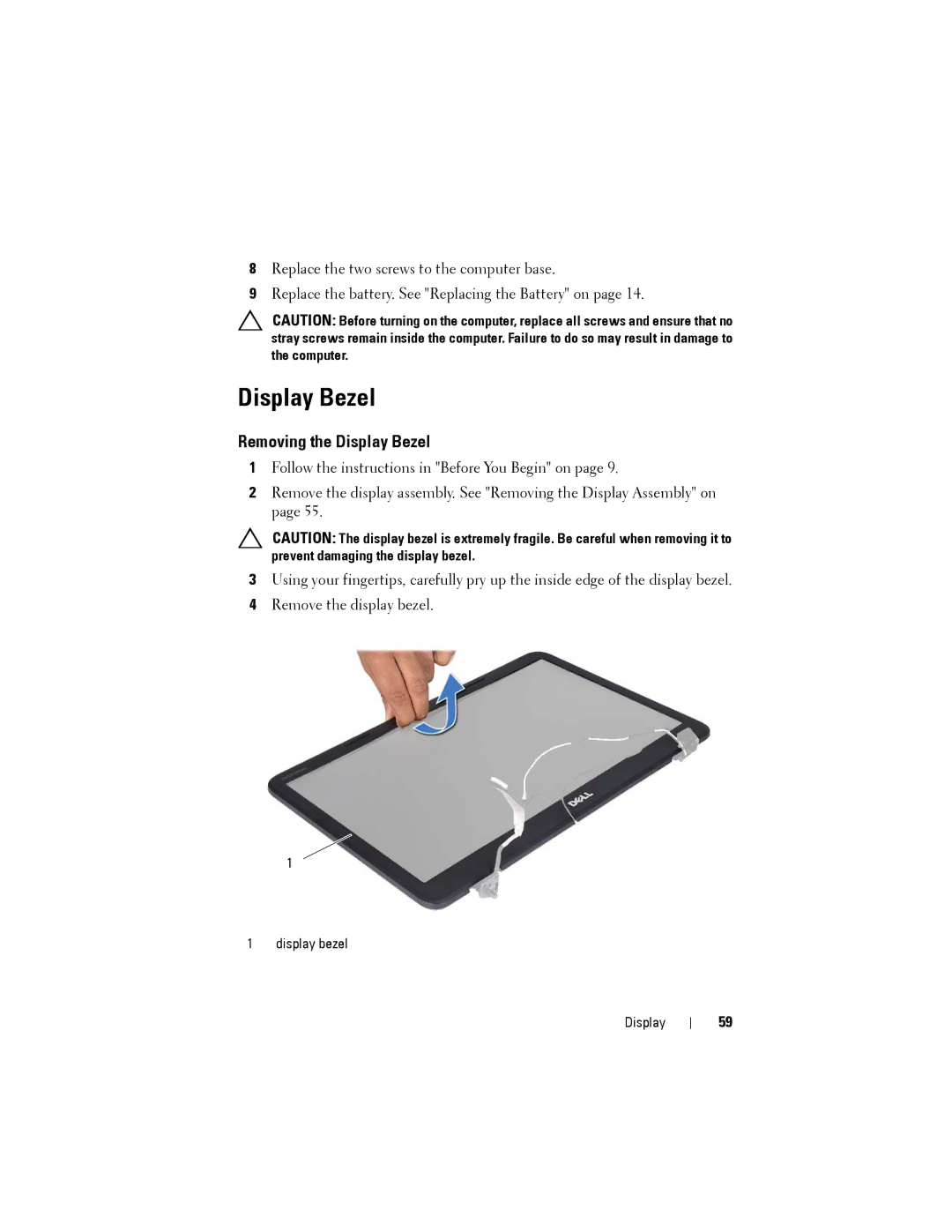 Dell M5040 owner manual Removing the Display Bezel 