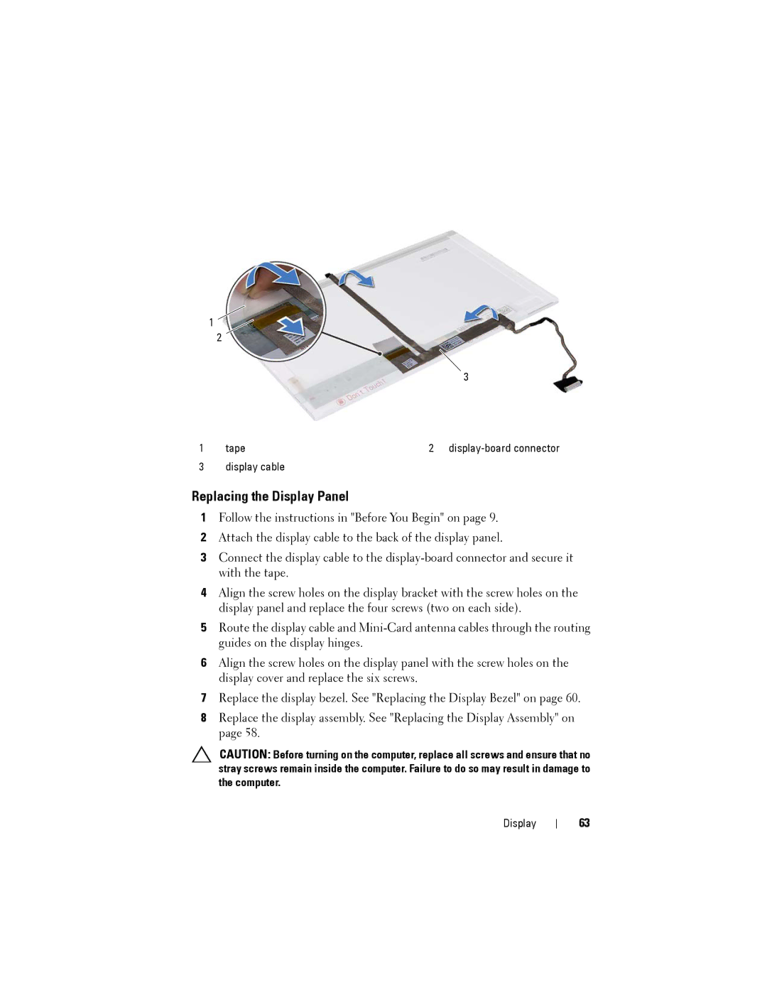 Dell M5040 owner manual Replacing the Display Panel 