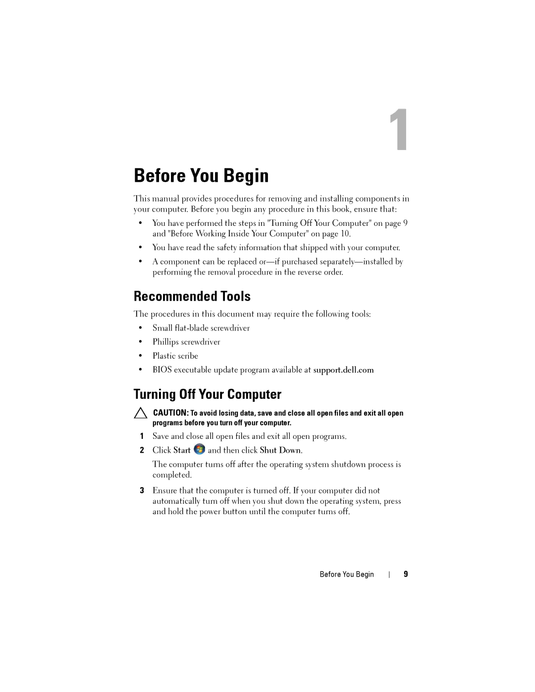 Dell M5040 owner manual Before You Begin, Recommended Tools, Turning Off Your Computer 