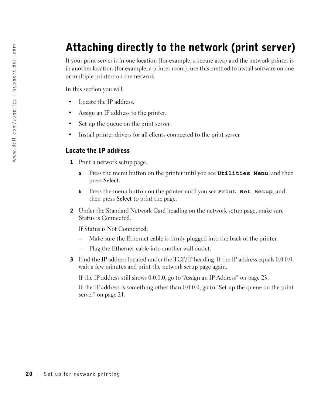 Dell M5200 owner manual Attaching directly to the network print server, Locate the IP address 