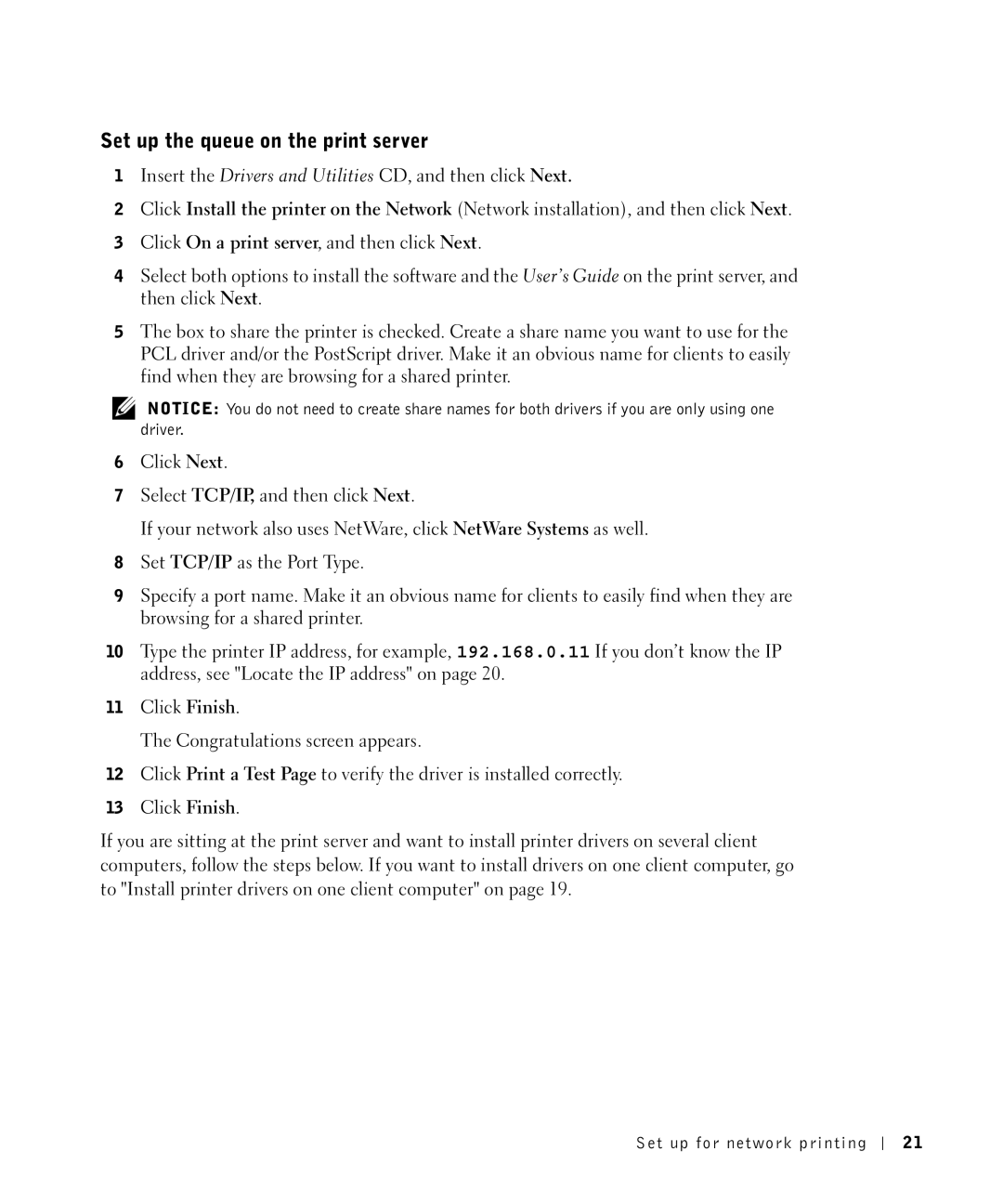 Dell M5200 owner manual Set up the queue on the print server 