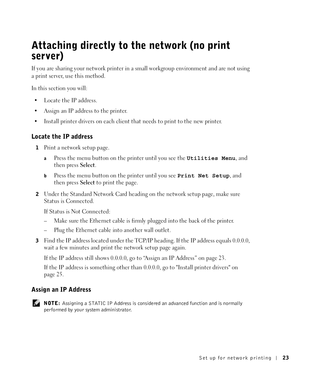 Dell M5200 owner manual Attaching directly to the network no print server, Assign an IP Address 