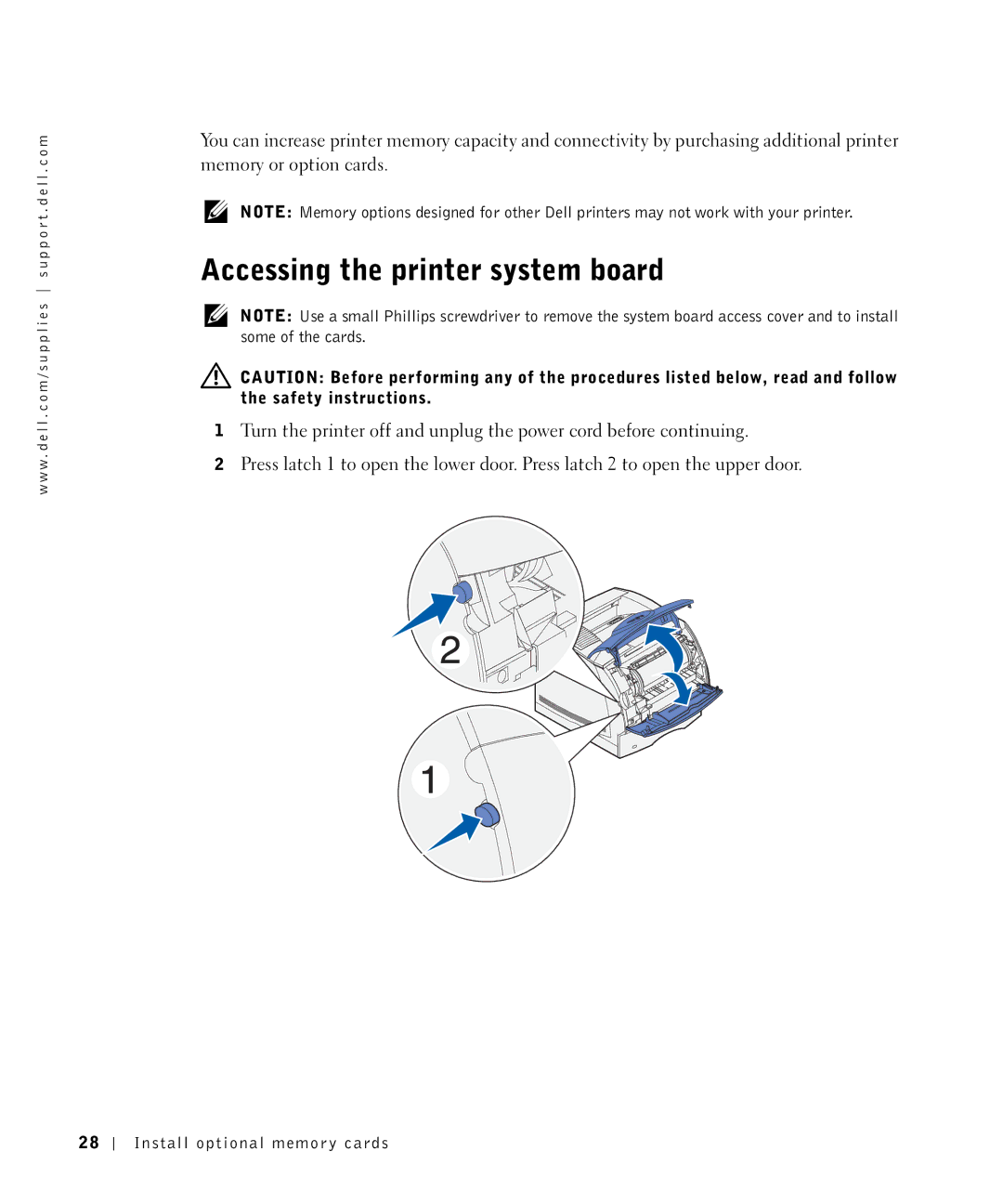 Dell M5200 owner manual Accessing the printer system board 