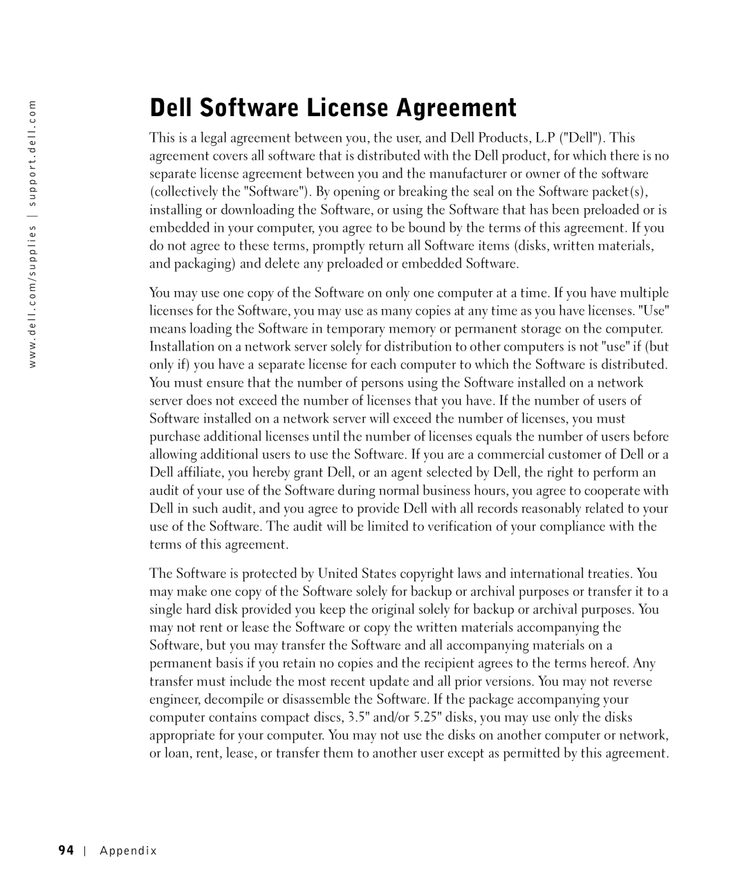 Dell M5200 owner manual Dell Software License Agreement 