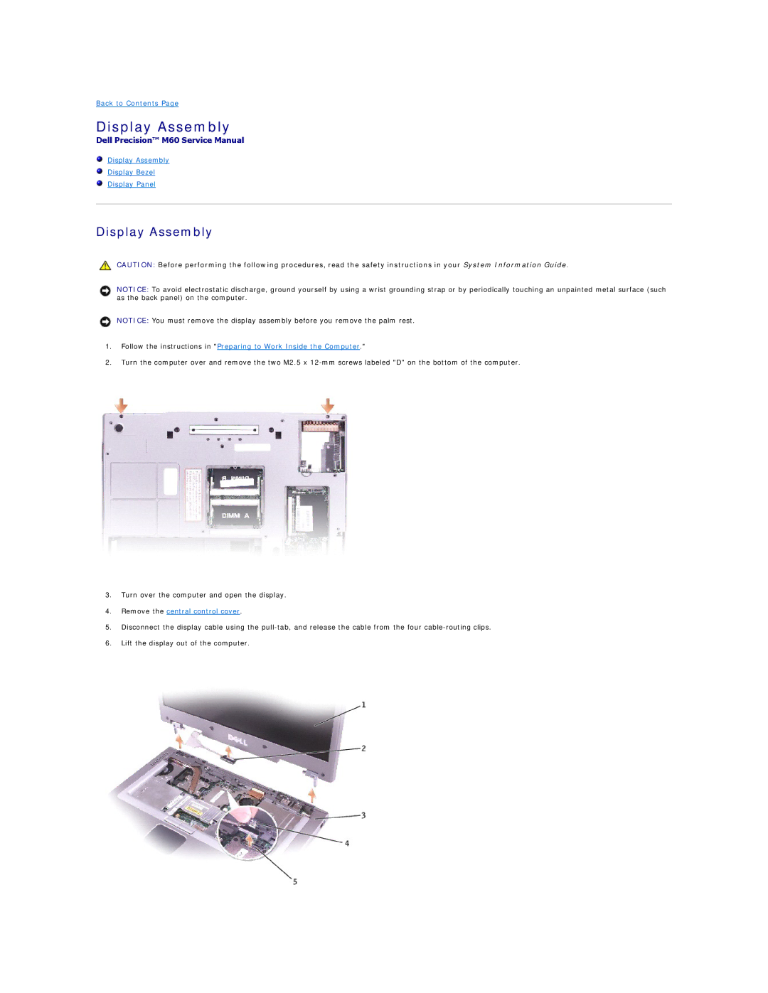 Dell M60 manual Display Assembly 