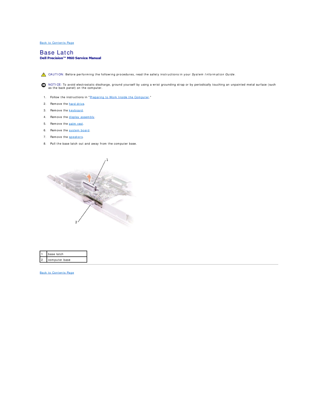 Dell M60 manual Base Latch 