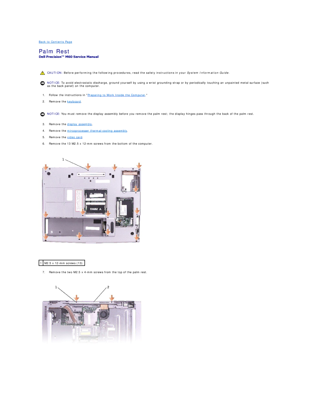 Dell M60 manual Palm Rest 