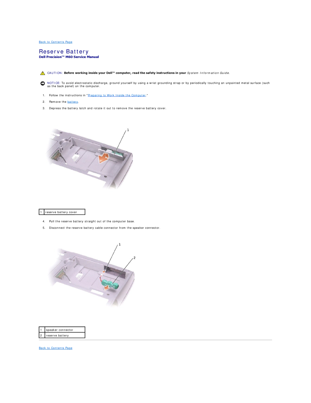 Dell M60 manual Reserve Battery 