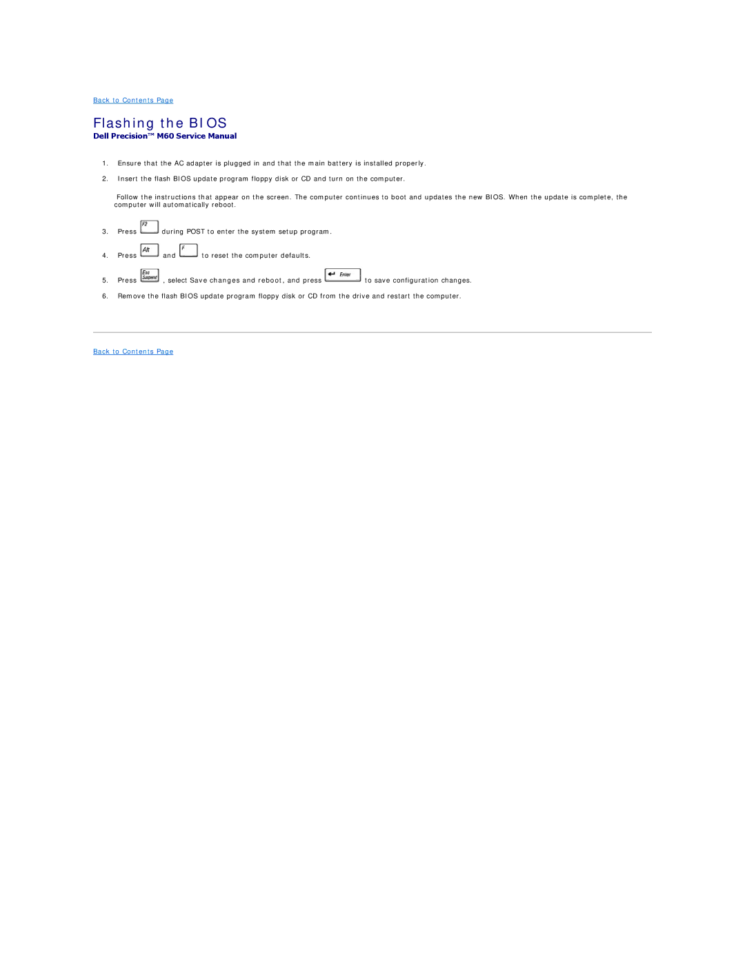 Dell M60 manual Flashing the Bios 