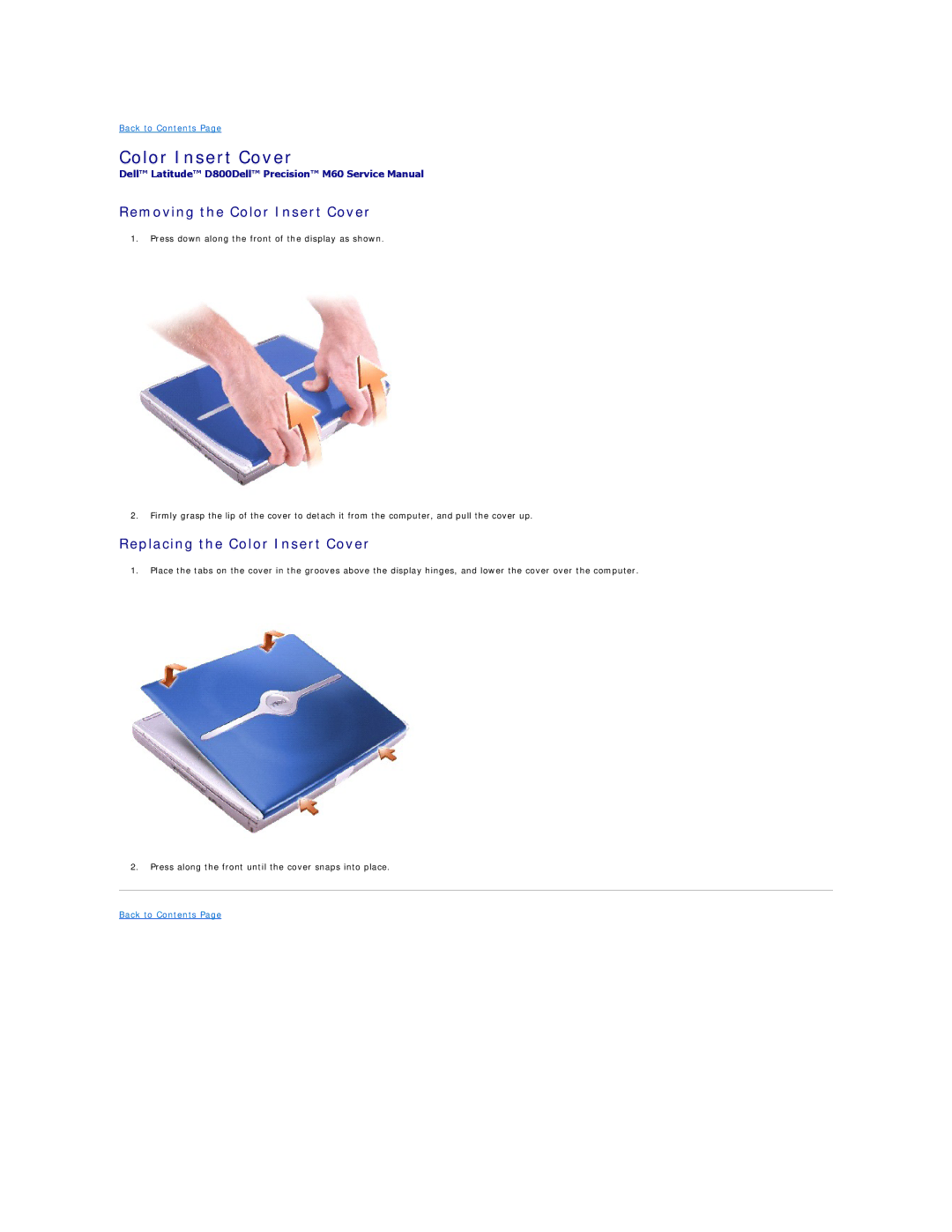 Dell M60 manual Removing the Color Insert Cover, Replacing the Color Insert Cover 