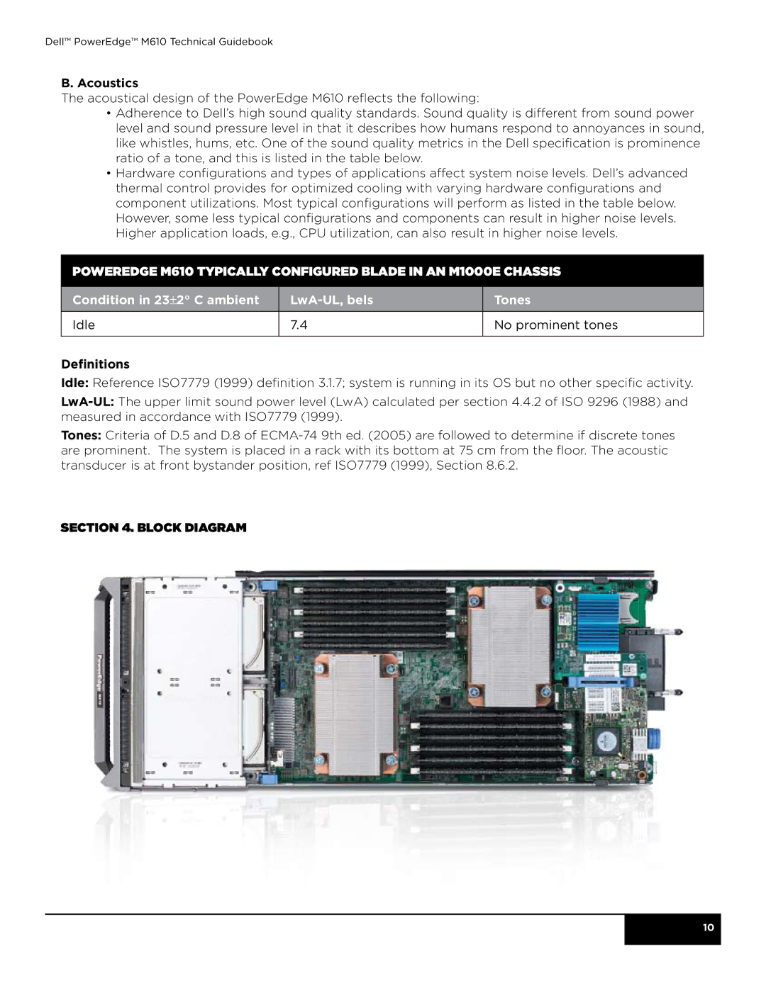 Dell M610 manual Acoustics, Definitions, Block Diagram 