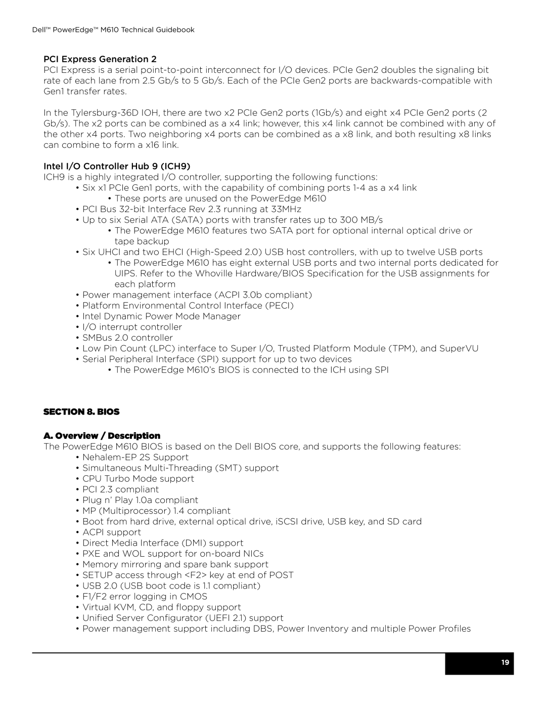 Dell M610 manual Bios Overview / Description 