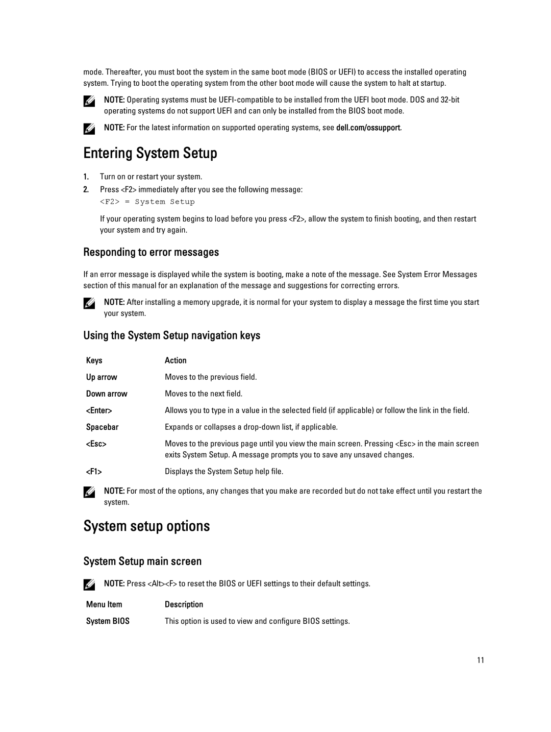 Dell M620 owner manual Entering System Setup, System setup options, Responding to error messages, System Setup main screen 