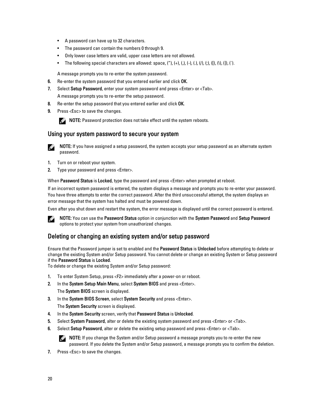 Dell M620 owner manual Using your system password to secure your system 