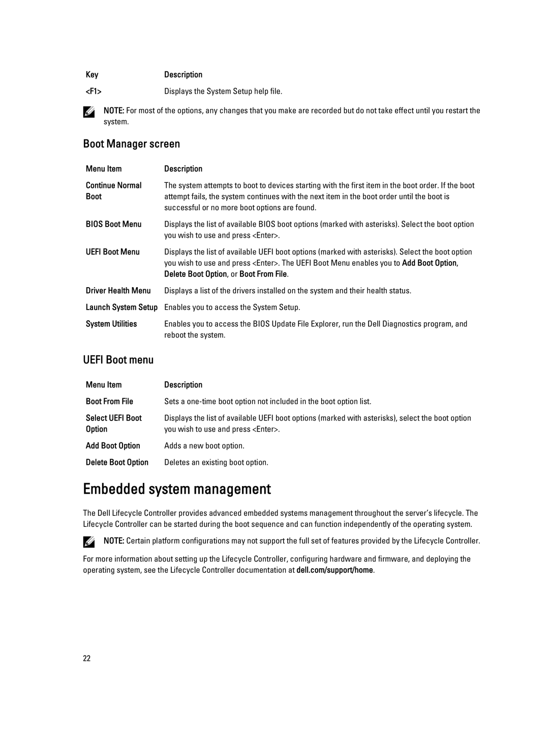 Dell M620 owner manual Embedded system management, Boot Manager screen 