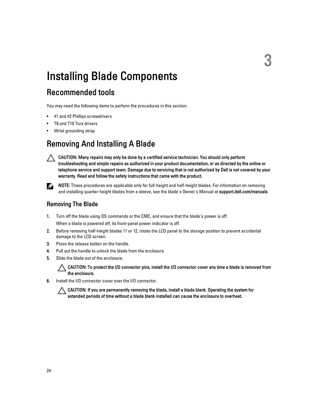 Dell M620 owner manual Recommended tools, Removing And Installing a Blade, Removing The Blade 