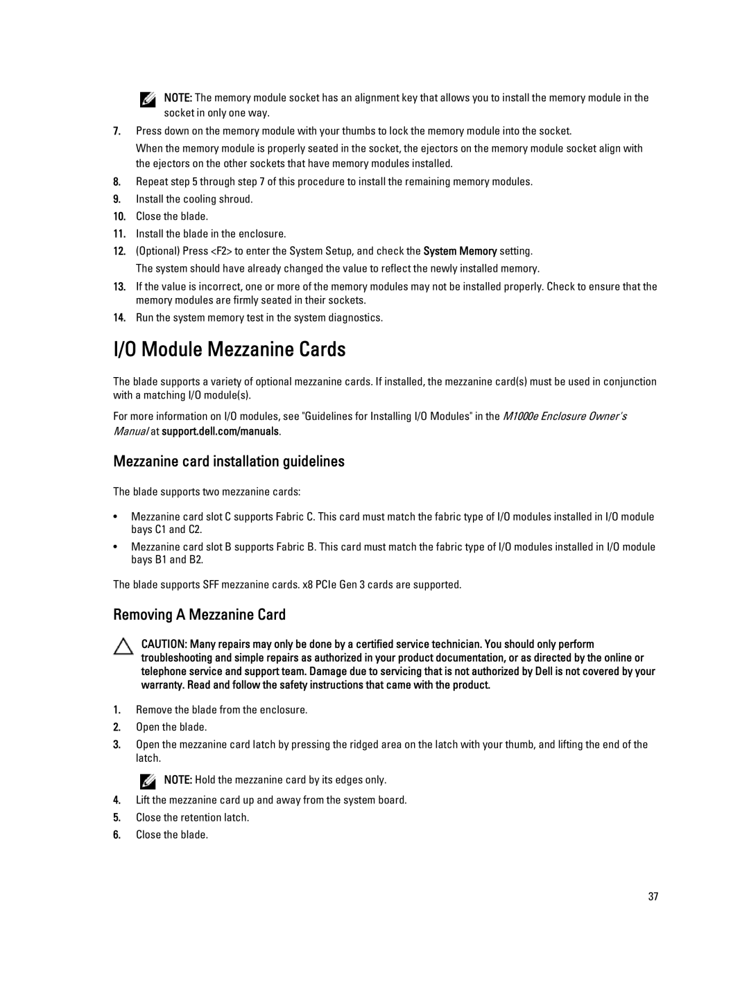 Dell M620 owner manual Module Mezzanine Cards, Mezzanine card installation guidelines, Removing a Mezzanine Card 