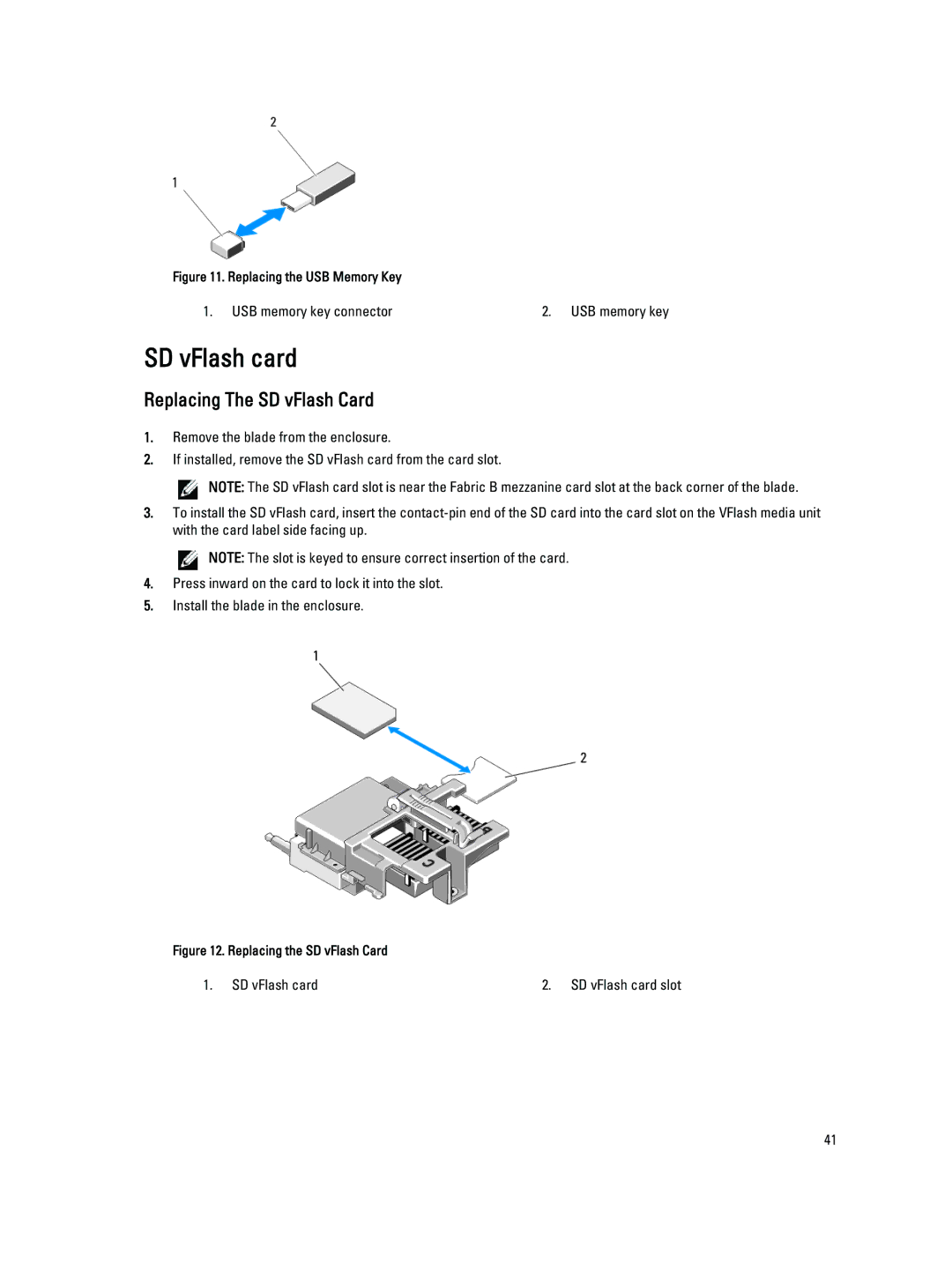 Dell M620 owner manual SD vFlash card, Replacing The SD vFlash Card 