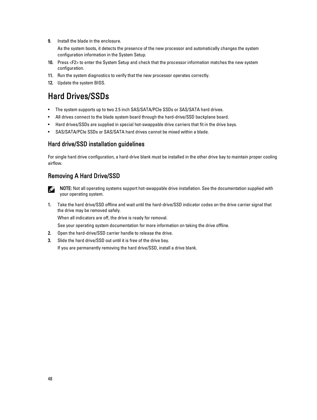 Dell M620 owner manual Hard Drives/SSDs, Hard drive/SSD installation guidelines, Removing a Hard Drive/SSD 