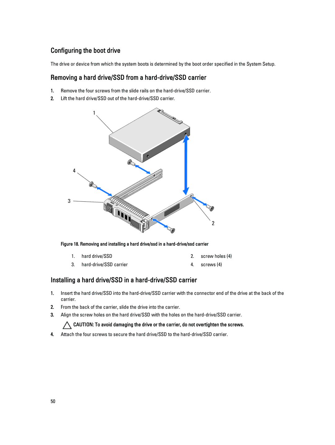 Dell M620 owner manual Configuring the boot drive, Removing a hard drive/SSD from a hard-drive/SSD carrier 