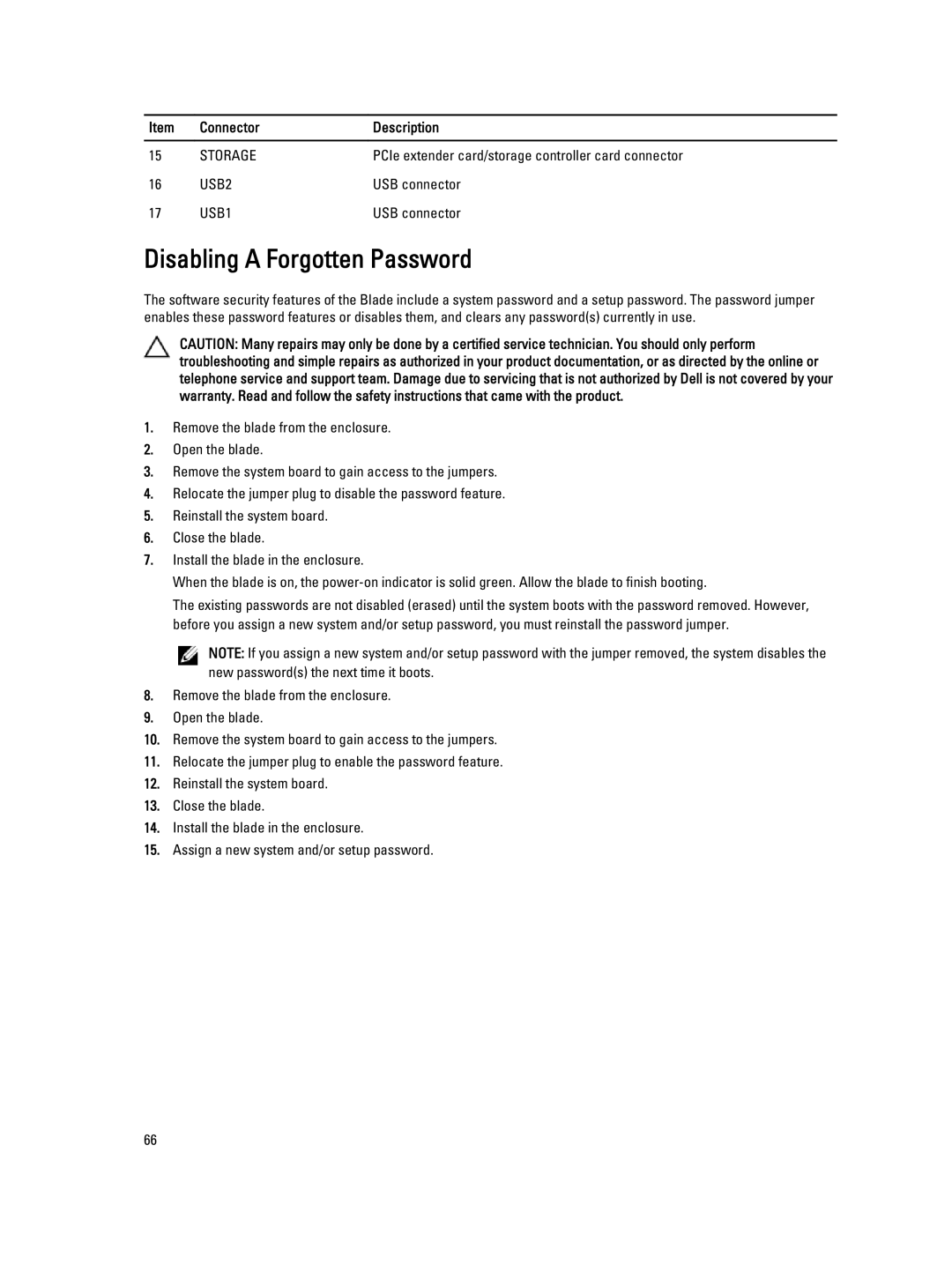 Dell M620 owner manual Disabling a Forgotten Password 