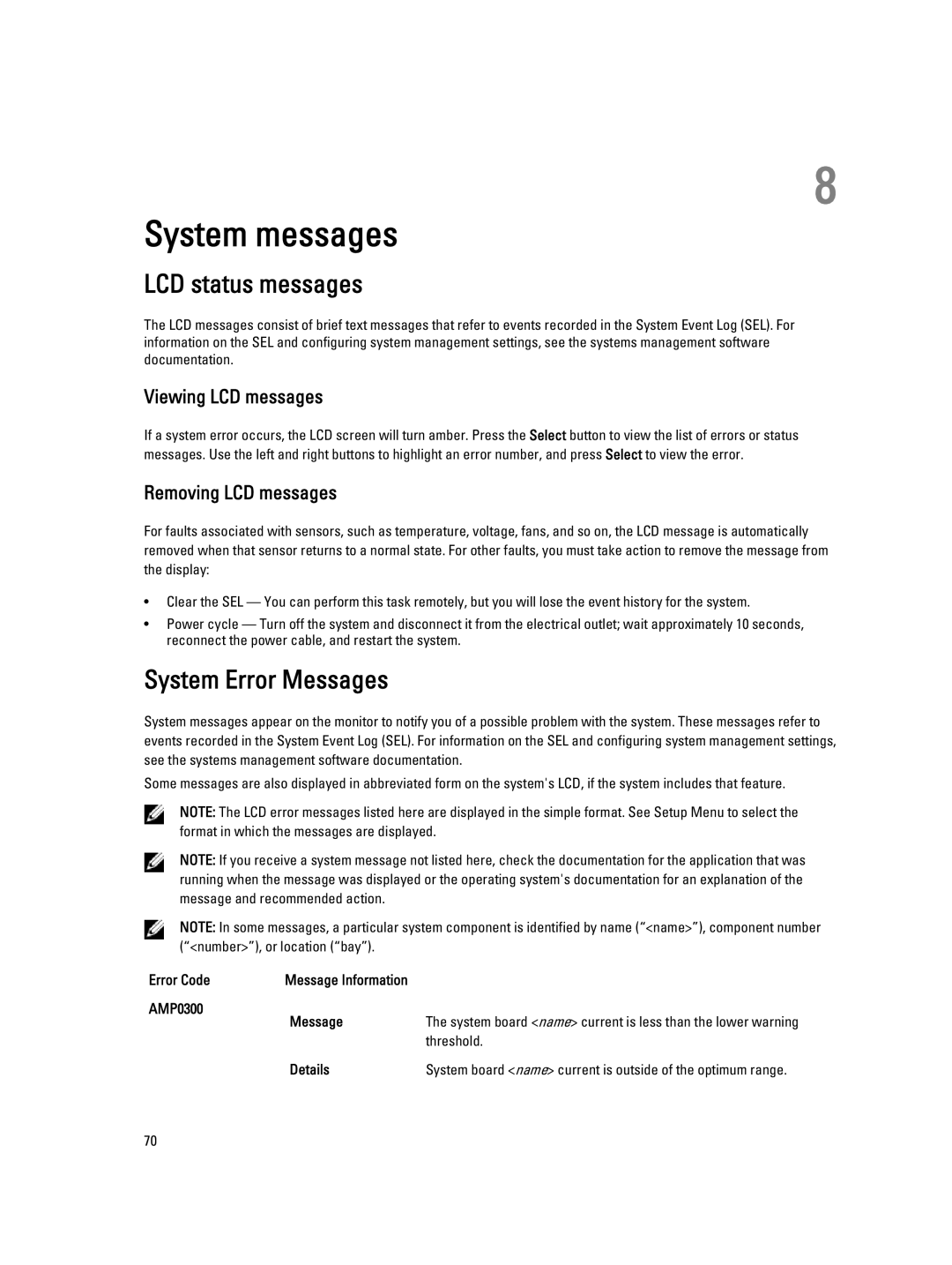 Dell M620 owner manual LCD status messages, System Error Messages, Viewing LCD messages, Removing LCD messages 