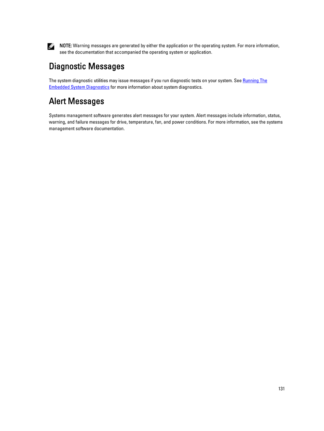 Dell M620 owner manual Diagnostic Messages, Alert Messages 