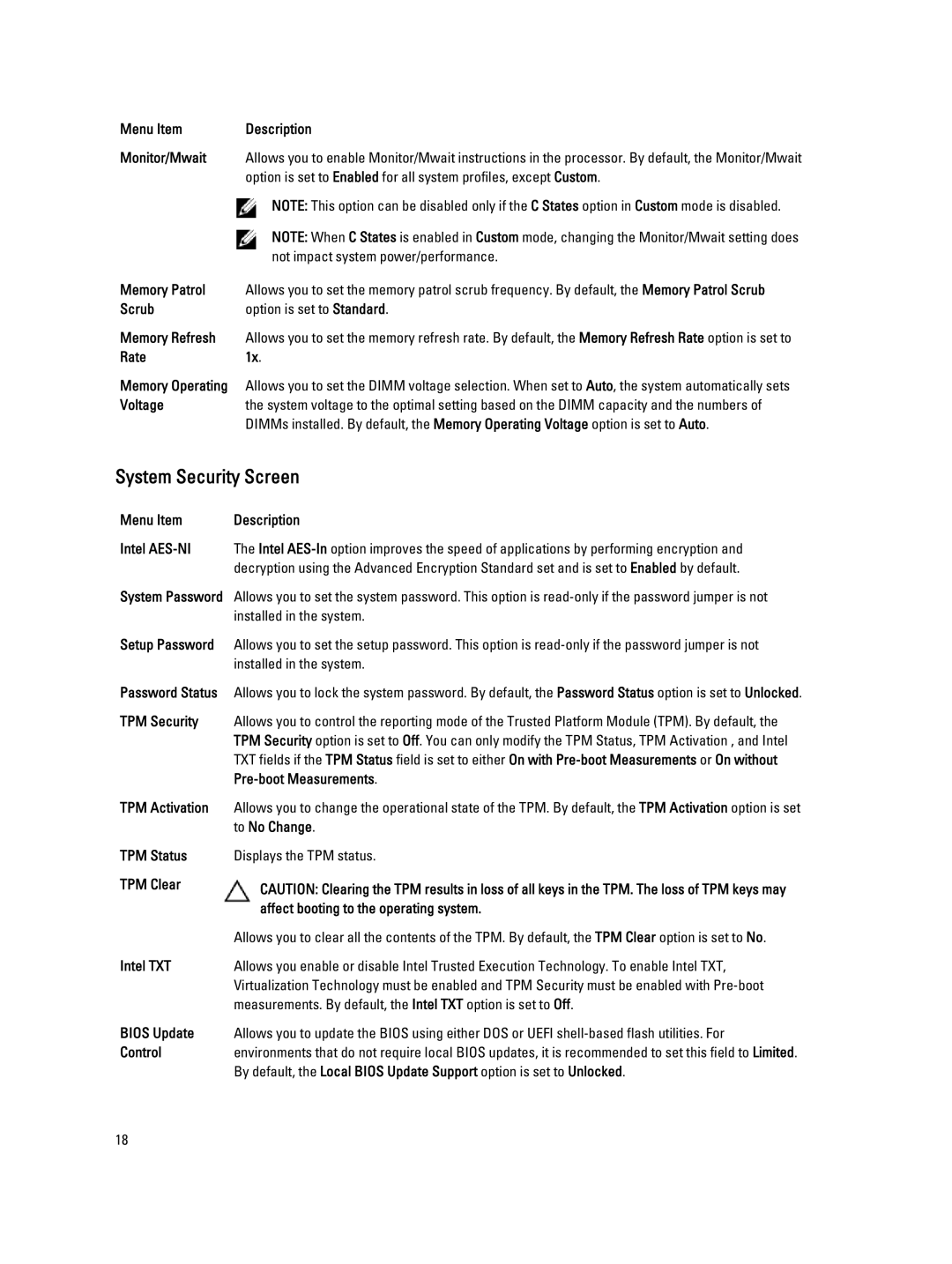 Dell M620 owner manual System Security Screen 