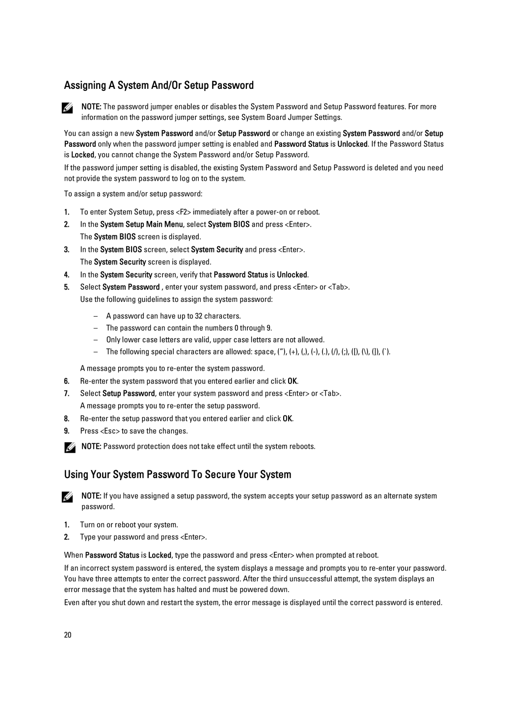 Dell M620 owner manual Assigning a System And/Or Setup Password, Using Your System Password To Secure Your System 