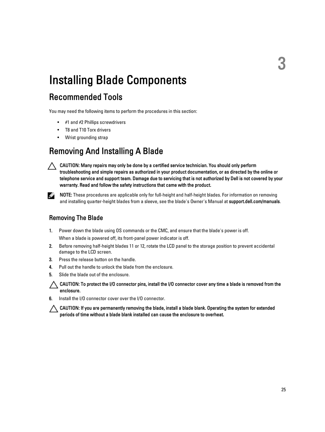 Dell M620 owner manual Recommended Tools, Removing And Installing a Blade, Removing The Blade 