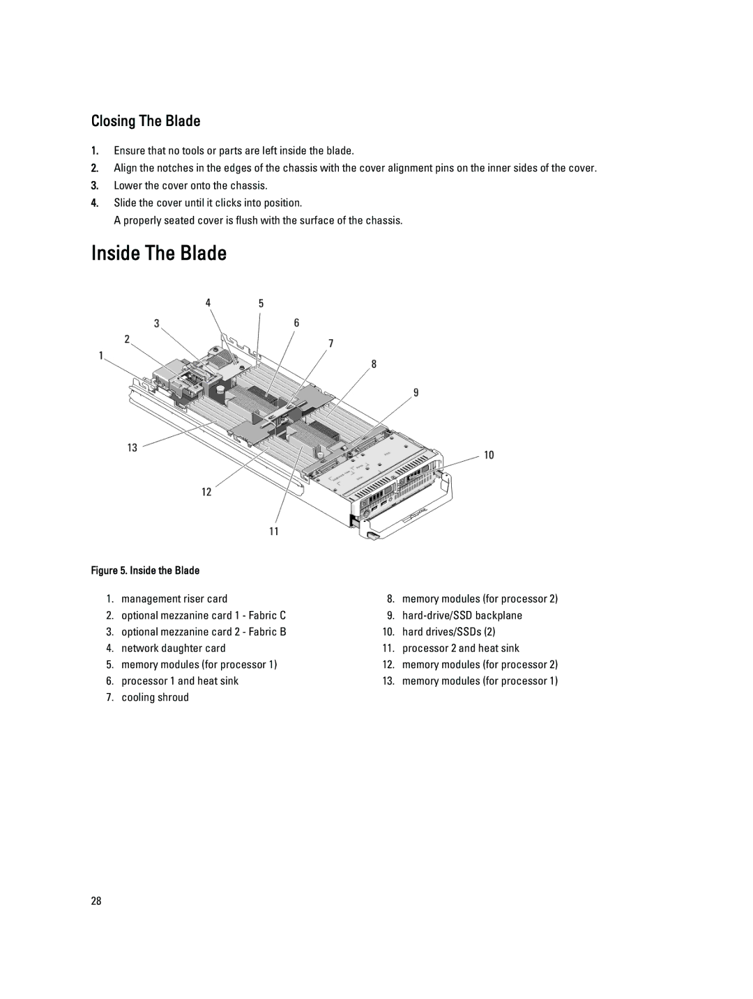 Dell M620 owner manual Inside The Blade, Closing The Blade 